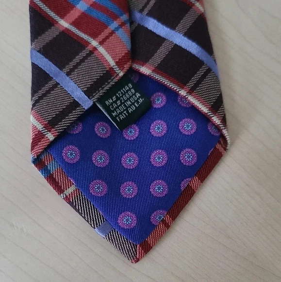 🇬🇧TED BAKER LONDON  Plaid Tie, burgundy and blue - Picture 4 of 7